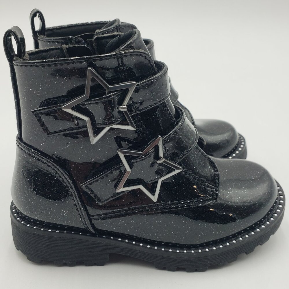 Self Esteem Girls Glitter Patent Leather Star Moto Combat Boots